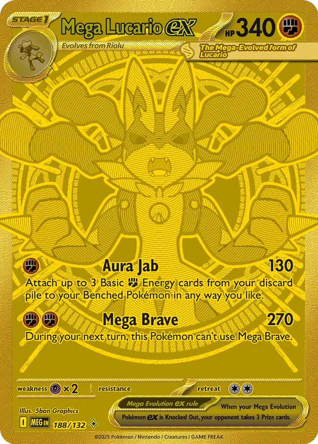 Mega Lucario ex • Mega Evolution • 188/132 • Mega Hyper Rare • PSA 9 • Holofoil