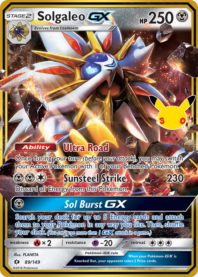 Solgaleo-GX • 30th Celebration: Classic Collection • 89/149 • Rare Holo GX • Near Mint • Holofoil