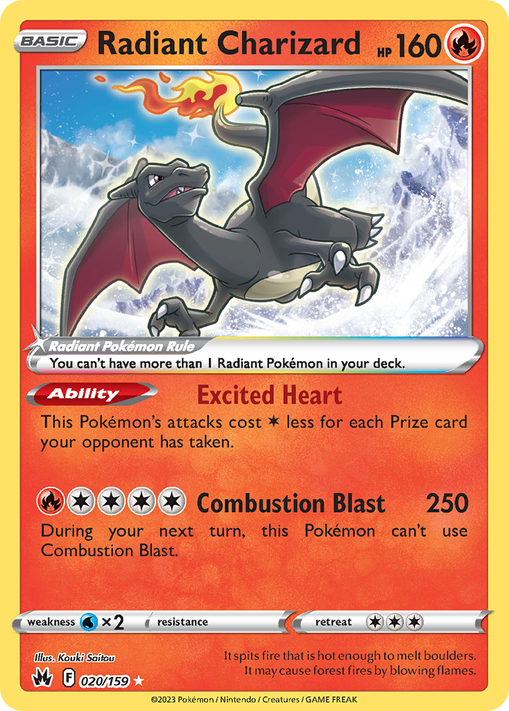 Radiant Charizard • Crown Zenith • 020/159 • Radiant Rare • Near Mint • Holofoil
