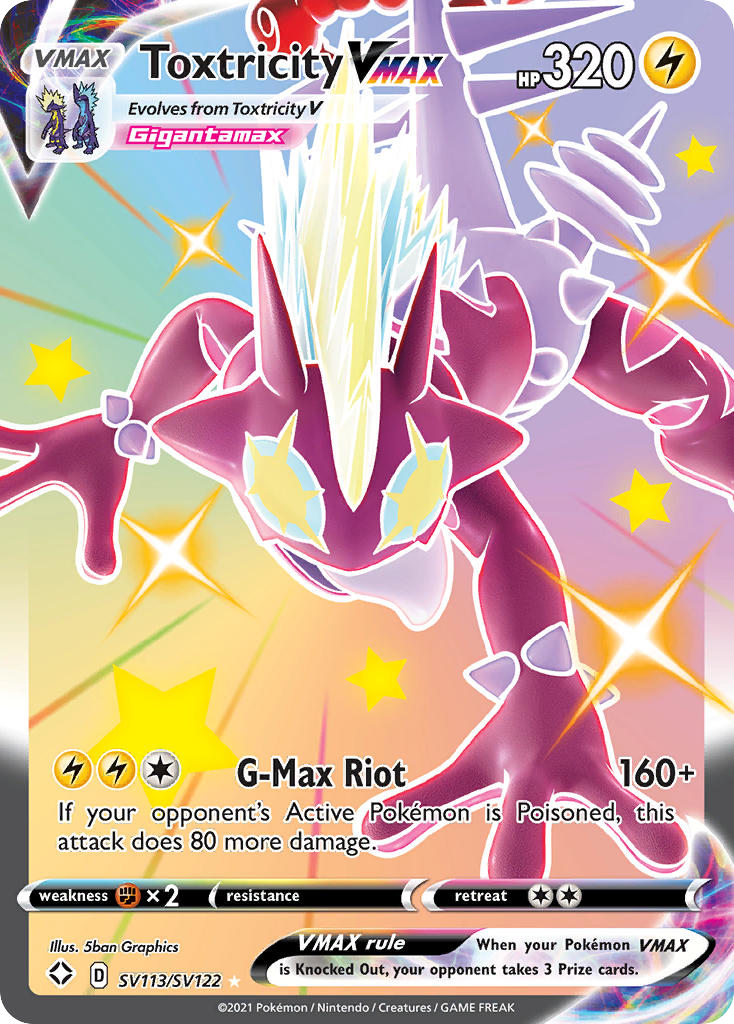 Toxtricity VMAX • Shining Fates Shiny Vault • SV113/SV122 • Rare Holo VMAX • Near Mint • Holofoil