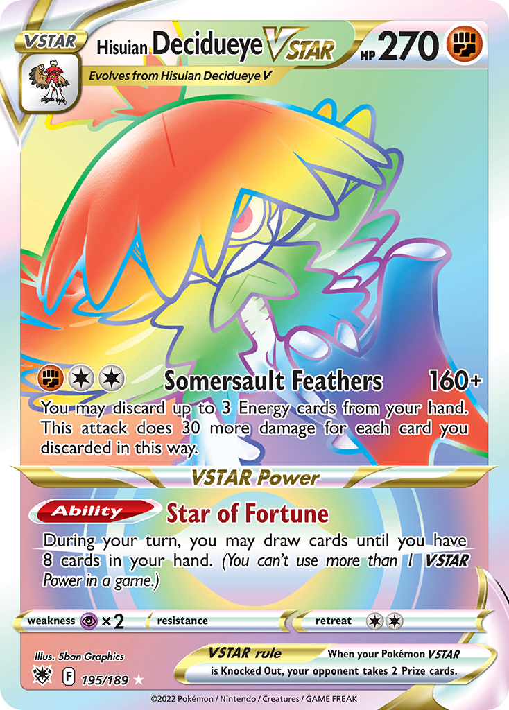 Hisuian Decidueye VSTAR • Astral Radiance • 195/189 • Rare Rainbow • Near Mint • Holofoil