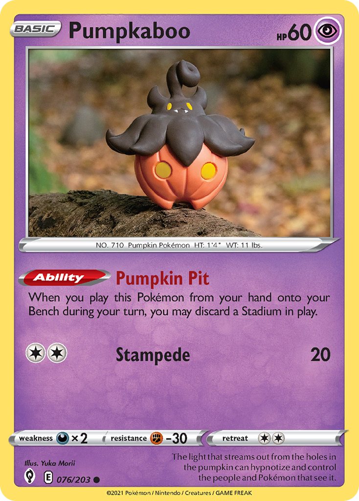 Pumpkaboo • Evolving Skies • 076/203 • Common • Near Mint • Play Pokemon Stamp Holofoil