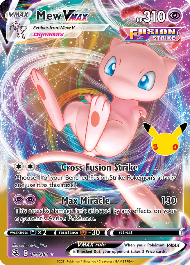 Mew VMAX • 30th Celebration: Classic Collection • 114/264 • Holo Rare VMAX • Near Mint • Holofoil