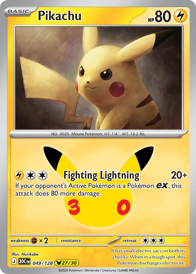 Pikachu • 30th Celebration • Pikachu Rare • Near Mint • Holofoil
