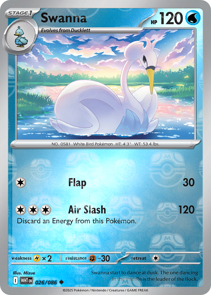Swanna • White Flare • 026/086 • Uncommon • Near Mint • Master Ball Reverse Holofoil