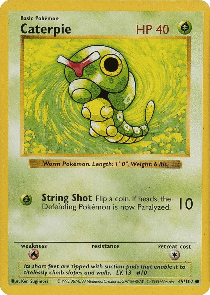 Caterpie • Base • 45/102 • Common • Near Mint • Unlimited Shadowless