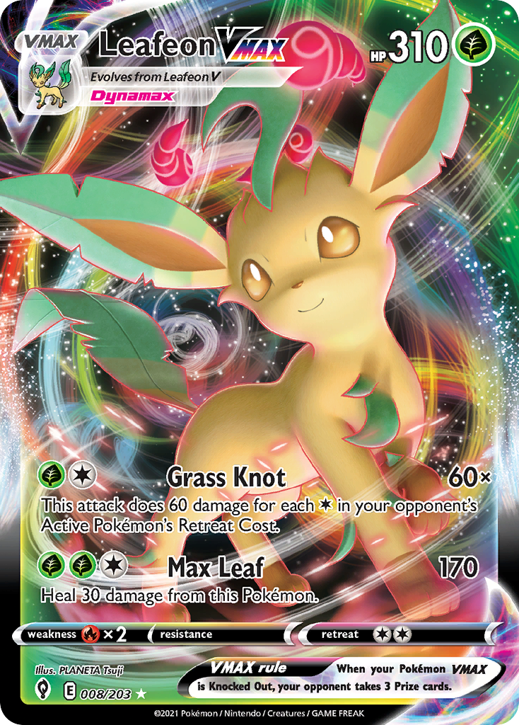 Leafeon VMAX • Evolving Skies • 008/203 • Rare Holo VMAX • Near Mint • Holofoil