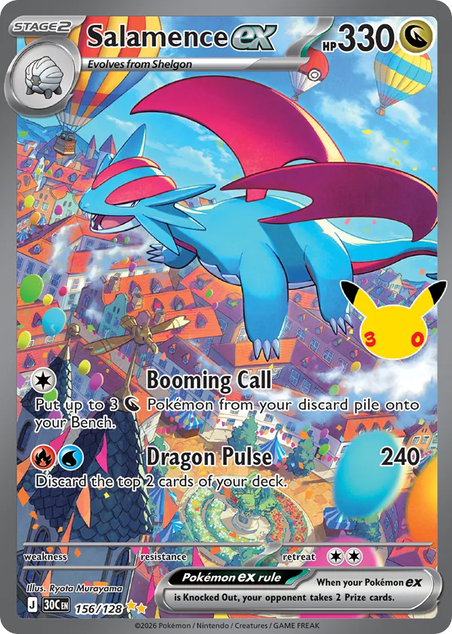 Salamence ex • 30th Celebration • 156/128 • Special Illustration Rare • Near Mint • Holofoil